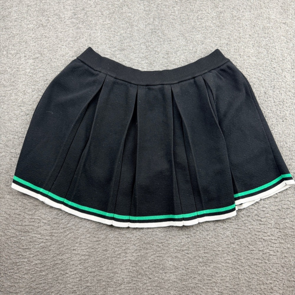 Daisy Black Knit Pleated Skort L Large Mini Skirt Green White Trim Athletic